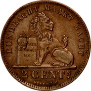 Belgium 2 Centimes 1919 KM# 65 Decimal Coinage EENDRACHT MAAKT MACHT BELGISCH GRONDWET 1831 2 CENT N . BRAEMT.F coin reverse
