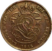Belgium 2 Centimes KM# 4.3 Decimal Coinage LEOPOLD PREMIER ROI DES BELGES 1865 coin obverse Belgium 2 Centimes KM# 4.3 Decimal Coinage LEOPOLD PREMIER ROI DES BELGES 1865 coin obverse
