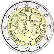 Belgium 2 Euro 100th Anniversary of the International Women's Day 2011 KM# 308 BE I. VAN DIEST 2011 M. POPELIN coin obverse Belgium 2 Euro 100th Anniversary of the International Women's Day 2011 KM# 308 BE I. VAN DIEST 2011 M. POPELIN coin obverse