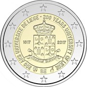 Belgium 2 Euro 200 years of the University in Liege 2017 200 ANS UNVERSITE DE LIEGE 200 YEARS UNIVERSITY OF LIEGE 1817 2017 UNIVERSITAS LEODIENSIS BE coin obverse Belgium 2 Euro 200 years of the University in Liege 2017 200 ANS UNVERSITE DE LIEGE 200 YEARS UNIVERSITY OF LIEGE 1817 2017 UNIVERSITAS LEODIENSIS BE coin obverse