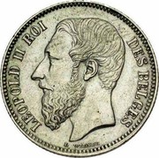 Belgium 2 Francs 1867 KM# 30.2 Decimal Coinage LEOPOLD II ROI DES BELGES L WIENER coin obverse