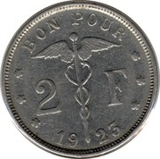 Belgium 2 Francs 1923 KM# 91.1 Decimal Coinage BON POUR 2 F 19 23 coin reverse Belgium 2 Francs 1923 KM# 91.1 Decimal Coinage BON POUR 2 F 19 23 coin reverse