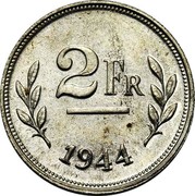 Belgium 2 Francs 1944 KM# 133a Decimal Coinage 2 FR 1944 coin reverse Belgium 2 Francs 1944 KM# 133a Decimal Coinage 2 FR 1944 coin reverse