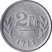 Belgium 2 Francs 1944 KM# 133 Decimal Coinage 2 FR 1944 coin reverse Belgium 2 Francs 1944 KM# 133 Decimal Coinage 2 FR 1944 coin reverse
