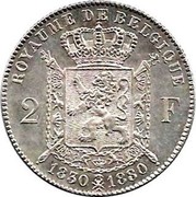 Belgium 2 Francs 50th Anniversary of Independence 1880 KM# 39 ROYAUME DE BELGIQUE 2F 1830 1880 coin reverse Belgium 2 Francs 50th Anniversary of Independence 1880 KM# 39 ROYAUME DE BELGIQUE 2F 1830 1880 coin reverse