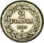 Belgium 2 Francs KM# 9.1 Decimal Coinage 2 FRANCS 1840 coin reverse Belgium 2 Francs KM# 9.1 Decimal Coinage 2 FRANCS 1840 coin reverse