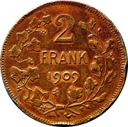 Belgium 2 Francs Leopold II 1909  2 FRANK 1909 coin reverse Belgium 2 Francs Leopold II 1909  2 FRANK 1909 coin reverse