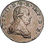 Belgium 2 Liards 2 Liards Leopold II 1791 (b) KM# 53 LEOP II D G R IMP D B coin obverse Belgium 2 Liards 2 Liards Leopold II 1791 (b) KM# 53 LEOP II D G R IMP D B coin obverse