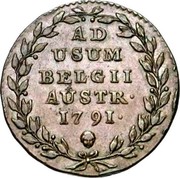 Belgium 2 Liards 2 Liards Leopold II 1791 (b) KM# 53 AD USUM BELGII AUSTR 1791 coin reverse Belgium 2 Liards 2 Liards Leopold II 1791 (b) KM# 53 AD USUM BELGII AUSTR 1791 coin reverse