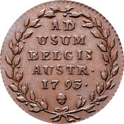 Belgium 2 Liards 1793 (b) KM# 57 Standart Coinage AD USUM BELGII AUSTR 1795 coin reverse Belgium 2 Liards 1793 (b) KM# 57 Standart Coinage AD USUM BELGII AUSTR 1795 coin reverse