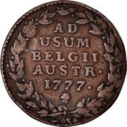Belgium 2 Liards 2 Liards Maria Theresia 1777 (b) KM# 29 AD USUM BELGII AUSTR 1778 coin reverse Belgium 2 Liards 2 Liards Maria Theresia 1777 (b) KM# 29 AD USUM BELGII AUSTR 1778 coin reverse