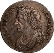 UK 2 Merks Charles II 1681 KM# 111 CAROLVS II DEI GRA coin obverse UK 2 Merks Charles II 1681 KM# 111 CAROLVS II DEI GRA coin obverse