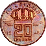 Belgium 20 Centimes Baudouin I 1948  BELGIQUE 1948 20 CENTIMES coin reverse Belgium 20 Centimes Baudouin I 1948  BELGIQUE 1948 20 CENTIMES coin reverse