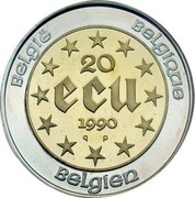 Belgium 20 ECU 60th birthday of King Baudouin 1990 (qp) Proof KM# 177 BELGIQUE BELGIE BELGIEN 20 ECU 1990 Q P coin reverse Belgium 20 ECU 60th birthday of King Baudouin 1990 (qp) Proof KM# 177 BELGIQUE BELGIE BELGIEN 20 ECU 1990 Q P coin reverse