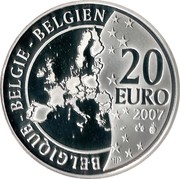 Belgium 20 Euro 100th Anniversary of Birth of Georges Remi 2007 Proof KM# 262 BELGIQUE BELGIE BELGIEN 20 EURO 2007 Q P coin obverse