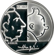Belgium 20 Euro 100th Anniversary of Birth of Georges Remi 2007 Proof KM# 262 07~ 007 © HERGÉ / ML HERGÉ coin reverse