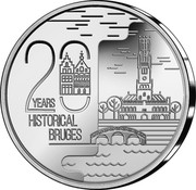 Belgium 20 Euro 20 Years Historical city center Bruges world heritage 2020 20 YEARS HISTORICAL BRUGES coin obverse Belgium 20 Euro 20 Years Historical city center Bruges world heritage 2020 20 YEARS HISTORICAL BRUGES coin obverse