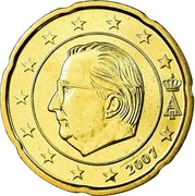 Belgium 20 Euro Cent Albert II - 2nd map - 1st type - 1st portrait 2007 Proof KM# 243 A II 2007 coin obverse Belgium 20 Euro Cent Albert II - 2nd map - 1st type - 1st portrait 2007 Proof KM# 243 A II 2007 coin obverse