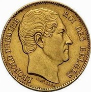 Belgium 20 Francs Leopold I 1865 L. WIENER KM# 23 LEOPOLD PREMIER ROI DES BELGES L WIENER coin obverse Belgium 20 Francs Leopold I 1865 L. WIENER KM# 23 LEOPOLD PREMIER ROI DES BELGES L WIENER coin obverse