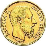 Belgium 20 Francs 1867 KM# 32 Decimal Coinage LEOPOLD II ROI DES BELGES L W 1867 coin obverse Belgium 20 Francs 1867 KM# 32 Decimal Coinage LEOPOLD II ROI DES BELGES L W 1867 coin obverse