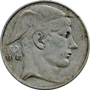 Belgium 20 Francs 1949 KM# 140.2 Decimal Coinage 19 49 RAU coin obverse Belgium 20 Francs 1949 KM# 140.2 Decimal Coinage 19 49 RAU coin obverse