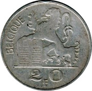 Belgium 20 Francs 1949 KM# 140.2 Decimal Coinage BELGIQUE R LEX 2 0 F coin reverse Belgium 20 Francs 1949 KM# 140.2 Decimal Coinage BELGIQUE R LEX 2 0 F coin reverse