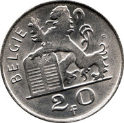 Belgium 20 Francs 1951 KM# 141.2 Decimal Coinage BELGIE R LEX 2 0 F coin reverse Belgium 20 Francs 1951 KM# 141.2 Decimal Coinage BELGIE R LEX 2 0 F coin reverse