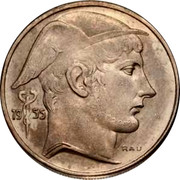 Belgium 20 Francs 1955 KM# 140.1 Decimal Coinage 19 50 RAU coin obverse Belgium 20 Francs 1955 KM# 140.1 Decimal Coinage 19 50 RAU coin obverse