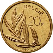 Belgium 20 Francs 1980 KM# 160 Decimal Coinage BELGIË 20F 1980 coin reverse