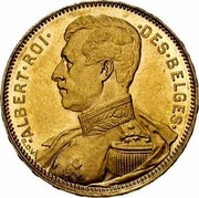Belgium 20 Francs (Albert I) KM# 78 ALBERT ROI DES BELGES G.D.V. coin obverse Belgium 20 Francs (Albert I) KM# 78 ALBERT ROI DES BELGES G.D.V. coin obverse