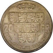 Belgium 20 Francs Albert I. Pattern 1938 KM# Pn388 BELGIQUE BELGÏE coin reverse Belgium 20 Francs Albert I. Pattern 1938 KM# Pn388 BELGIQUE BELGÏE coin reverse
