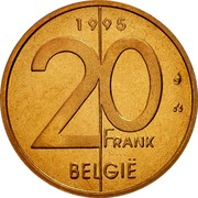 Belgium 20 Francs Albert II 1995 Sets only KM# 192 1994 20 FRANK BELGIË coin reverse Belgium 20 Francs Albert II 1995 Sets only KM# 192 1994 20 FRANK BELGIË coin reverse
