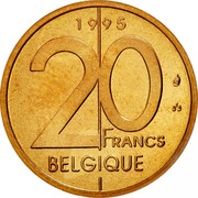 Belgium 20 Francs Albert II 1995 Sets only KM# 191 1994 20 FRANCS BELGIQUE coin reverse Belgium 20 Francs Albert II 1995 Sets only KM# 191 1994 20 FRANCS BELGIQUE coin reverse