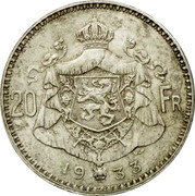 Belgium 20 Francs (French Legend) KM# 103.1 20 FR 1934 G.D coin reverse Belgium 20 Francs (French Legend) KM# 103.1 20 FR 1934 G.D coin reverse