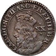 UK 20 Pence 1637 KM# 75 Scotland CAR D G SCOT ANG FR ET HIB R coin obverse