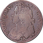 UK 20 Shillings William II 1695 KM# 142 GVLIELMVS · DEI · GRATIA · coin obverse UK 20 Shillings William II 1695 KM# 142 GVLIELMVS · DEI · GRATIA · coin obverse