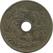 Belgium 25 Centimes 1908 KM# 63 Decimal Coinage 25 CEN A. MICHAUX coin reverse Belgium 25 Centimes 1908 KM# 63 Decimal Coinage 25 CEN A. MICHAUX coin reverse