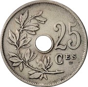 Belgium 25 Centimes 1908 KM# 62 Decimal Coinage 25 CES A.MICHAUX coin reverse Belgium 25 Centimes 1908 KM# 62 Decimal Coinage 25 CES A.MICHAUX coin reverse