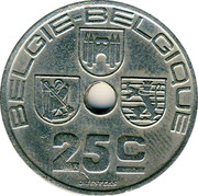 Belgium 25 Centimes 1938 KM# 115.1 Decimal Coinage BELGIE BELGIQUE 25C O.JESPERS coin obverse Belgium 25 Centimes 1938 KM# 115.1 Decimal Coinage BELGIE BELGIQUE 25C O.JESPERS coin obverse