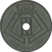 Belgium 25 Centimes 1944 KM# 132 Decimal Coinage 1944 coin reverse Belgium 25 Centimes 1944 KM# 132 Decimal Coinage 1944 coin reverse