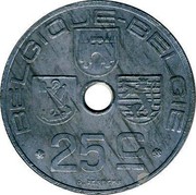 Belgium 25 Centimes 1946 KM# 131 Decimal Coinage BELGIQUE BELGIE 25C O.JESPERS coin obverse Belgium 25 Centimes 1946 KM# 131 Decimal Coinage BELGIQUE BELGIE 25C O.JESPERS coin obverse
