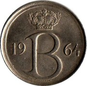 Belgium 25 Centimes Baudouin I 1964 KM# 153.1 19 B 64 RAF MAILLEUX coin obverse Belgium 25 Centimes Baudouin I 1964 KM# 153.1 19 B 64 RAF MAILLEUX coin obverse