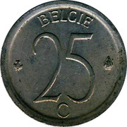 Belgium 25 Centimes 1964 KM# 154.2 Decimal Coinage BELGIE 25 C coin reverse Belgium 25 Centimes 1964 KM# 154.2 Decimal Coinage BELGIE 25 C coin reverse