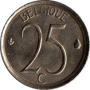 Belgium 25 Centimes Baudouin I 1964 KM# 153.1 BELGIQUE 25 C coin reverse Belgium 25 Centimes Baudouin I 1964 KM# 153.1 BELGIQUE 25 C coin reverse