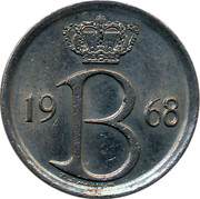 Belgium 25 Centimes 1968 KM# 154.1 Decimal Coinage 19 B 64 RAF MAILLEUX coin obverse Belgium 25 Centimes 1968 KM# 154.1 Decimal Coinage 19 B 64 RAF MAILLEUX coin obverse