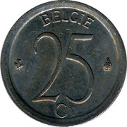Belgium 25 Centimes 1968 KM# 154.1 Decimal Coinage BELGIE 25 C coin reverse Belgium 25 Centimes 1968 KM# 154.1 Decimal Coinage BELGIE 25 C coin reverse