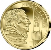 Belgium 25 Euro 110th anniversary of the Death of Hugo Claus 2018 ☤+shield HUGO CLAUS 20 08 18 coin obverse Belgium 25 Euro 110th anniversary of the Death of Hugo Claus 2018 ☤+shield HUGO CLAUS 20 08 18 coin obverse