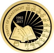 Belgium 25 Euro 25th Anniversary of the Treaty of Maastricht 2017 TREATY OF MAASTRICHT 1992 2017 coin obverse Belgium 25 Euro 25th Anniversary of the Treaty of Maastricht 2017 TREATY OF MAASTRICHT 1992 2017 coin obverse