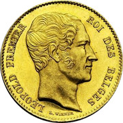 Belgium 25 Francs 1850 KM# 13.3 Decimal Coinage LEOPOLD PREMIER ROI DES BELGES L. WIENER coin obverse Belgium 25 Francs 1850 KM# 13.3 Decimal Coinage LEOPOLD PREMIER ROI DES BELGES L. WIENER coin obverse