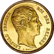Belgium 25 Francs 1850 KM# 13.2 Decimal Coinage LEOPOLD PREMIER ROI DES BELGES L WIENER coin obverse Belgium 25 Francs 1850 KM# 13.2 Decimal Coinage LEOPOLD PREMIER ROI DES BELGES L WIENER coin obverse